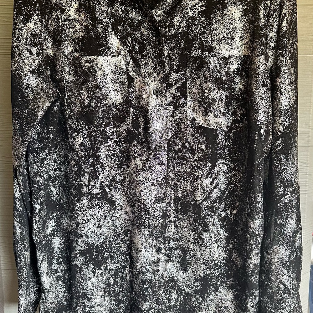Michael Kors Black and Silver Button Down Shirt with Luxurious Texture